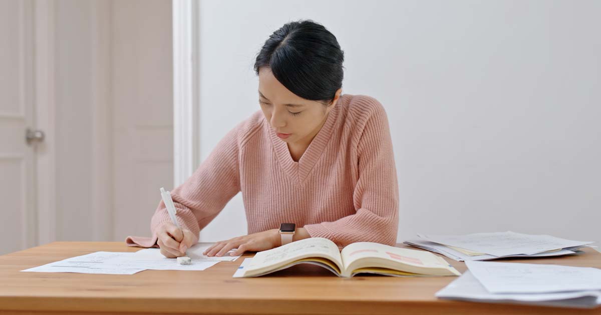 lady studying with books