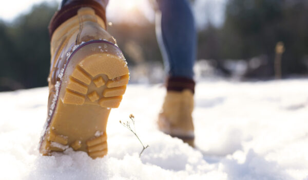 Close-up of shoe sole in winter