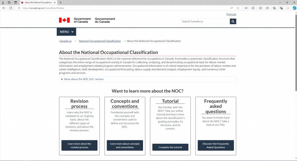 screenshot of NOC landing page