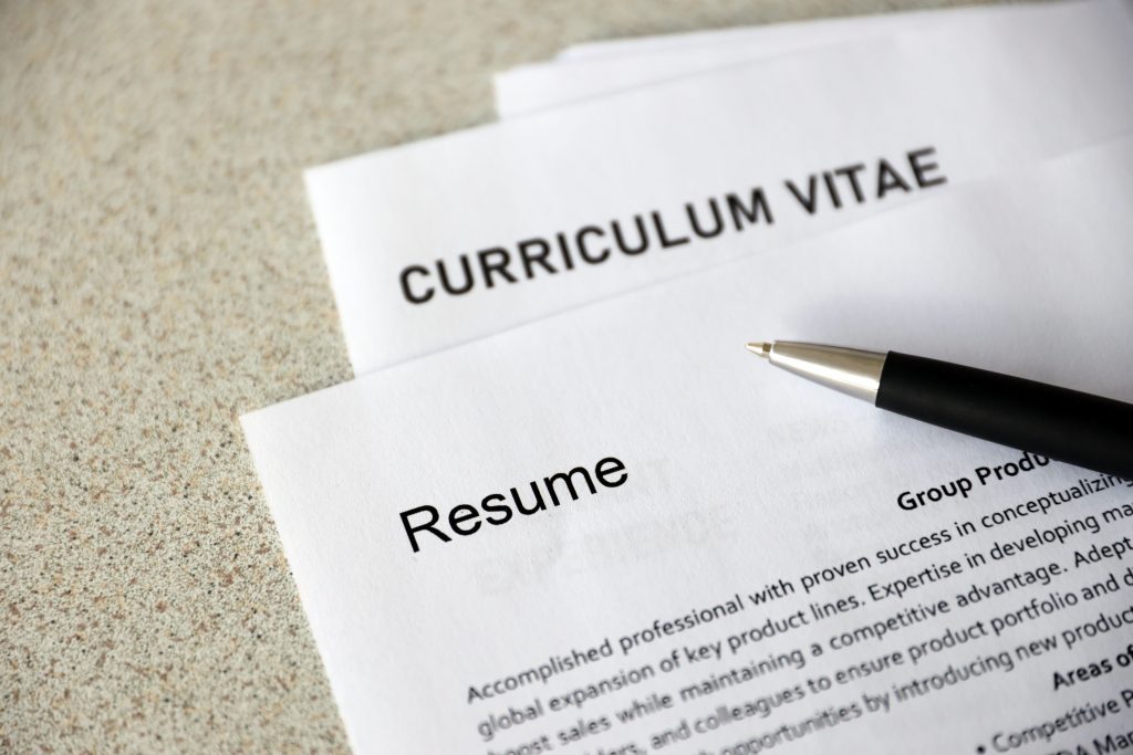 image of a resume and curriculum vitae